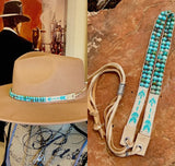 Turquoise + Arrow Hat Band Buckskin Beige