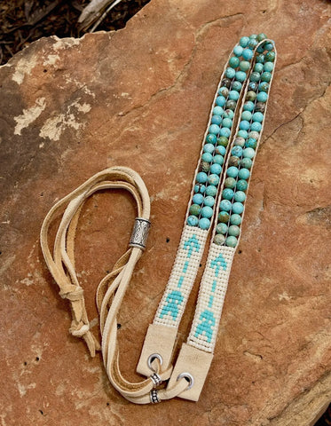 Turquoise + Arrow Hat Band Buckskin Beige