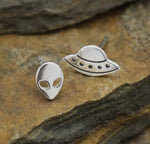 Mismatched Alien|UFO studs| Sterling Silver