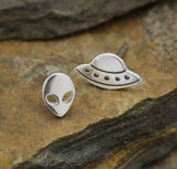 Mismatched Alien|UFO studs| Sterling Silver