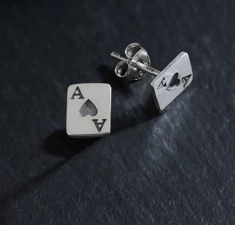 Ace of Hearts Playing Cards| stud earrings Silver