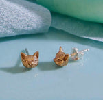 3D Cat Head| Stud Earrings Bronze